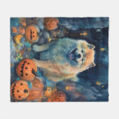 Couverture Polaire Halloween Chow Chow Avec La Peur Citrouille (Devant (Horizontal))