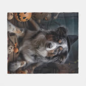 Couverture Polaire Halloween Citrouille berger australienne effraie (Devant (Horizontal))
