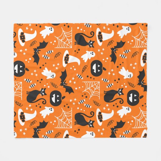 Couverture Polaire Halloween Classique Orange Et Noir (Devant (Horizontal))