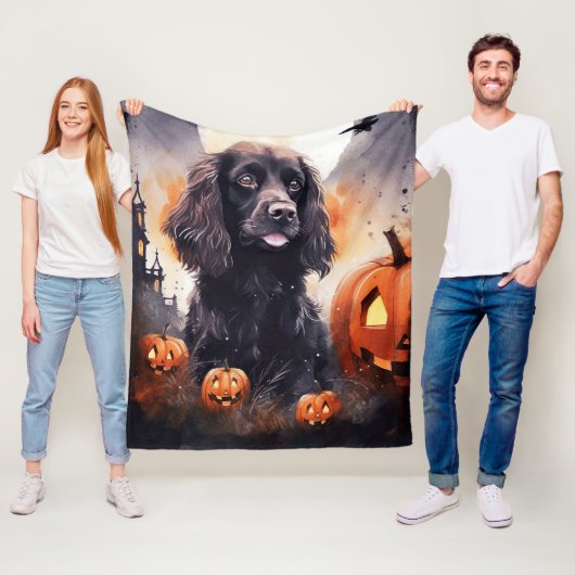 Couverture Polaire Halloween Cocker Spaniel Avec Citrouilles (En situation)