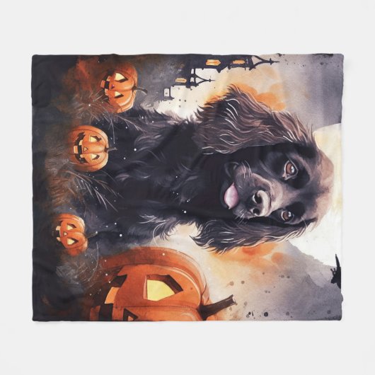 Couverture Polaire Halloween Cocker Spaniel Avec Citrouilles (Devant (Horizontal))