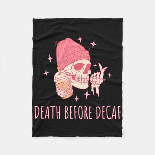 Couverture Polaire Halloween Coffee Death Before Decaf Skull Skeleton (Devant)