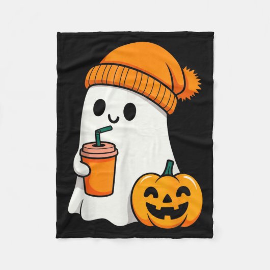 Couverture Polaire Halloween Costume Ghost Drinking Pumpkin Men Women (Devant)