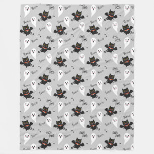 Couverture Polaire Halloween Cute Ghost, Bats, Chats et Araignées