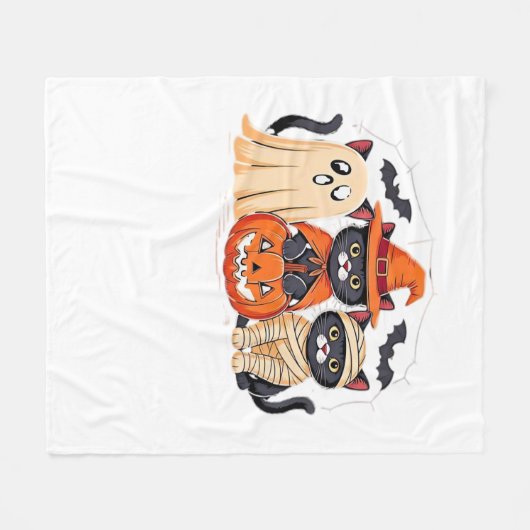 Couverture Polaire Halloween Cute Ghost Citrouille Chat Classic T-Shi (Devant (Horizontal))