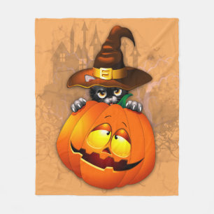 Couverture Polaire Halloween Cute Kitty Witch et ami Citrouille