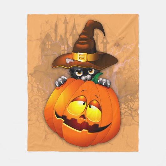 Couverture Polaire Halloween Cute Kitty Witch et ami Citrouille (Devant)
