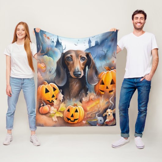 Couverture Polaire Halloween Dachshund Avec La Peur Citrouille (En situation)