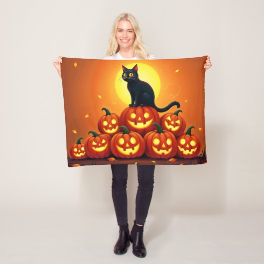 Couverture Polaire Halloween de vacances avec chat et pleine lune (En situation)