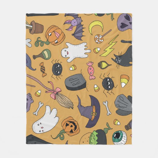 Couverture Polaire Halloween Doodle Objets Motif sans couture (Devant)
