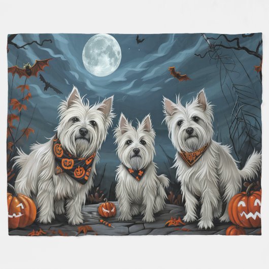 Couverture Polaire Halloween Éffrayant West Highland (Devant (Horizontal))