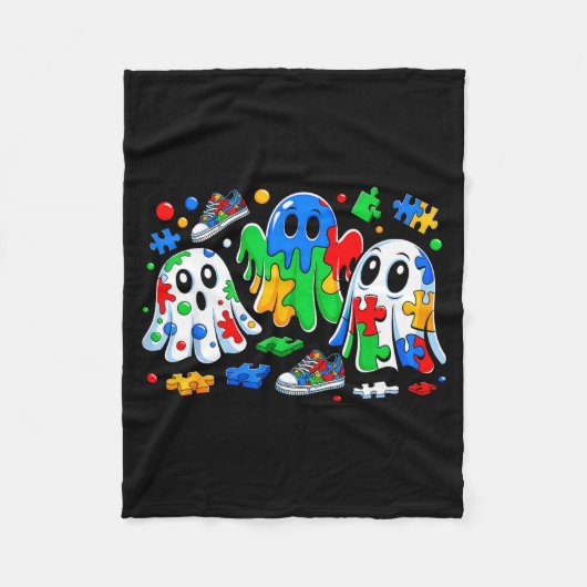 Couverture Polaire Halloween Ghost Colorful Puzzle Ribbon Autism Awar (Devant)