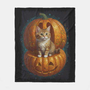 Couverture Polaire Halloween Ginger Tabby Kitten Vivre dans un Citrou
