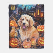 Couverture Polaire Halloween Goldendoodle avec la peur Citrouille (Devant)