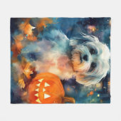 Couverture Polaire Halloween Havanais avec la peur Citrouille (Devant (Horizontal))