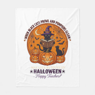 Couverture Polaire Halloween Joyeux Professeur Chat Noir Sorcière Cha