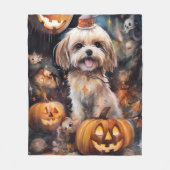 Couverture Polaire Halloween Lhassa Apso Avec Peur Citrouille (Devant)
