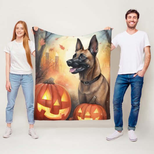 Couverture Polaire Halloween Malinoi Belge Avec Peur Citrouille (En situation)