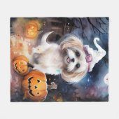 Couverture Polaire Halloween Malti Tzu Avec Peur Citrouille (Devant (Horizontal))