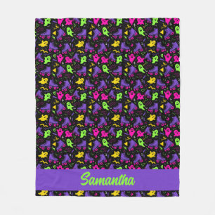 Couverture Polaire Halloween monogramme néon fantômes et patins