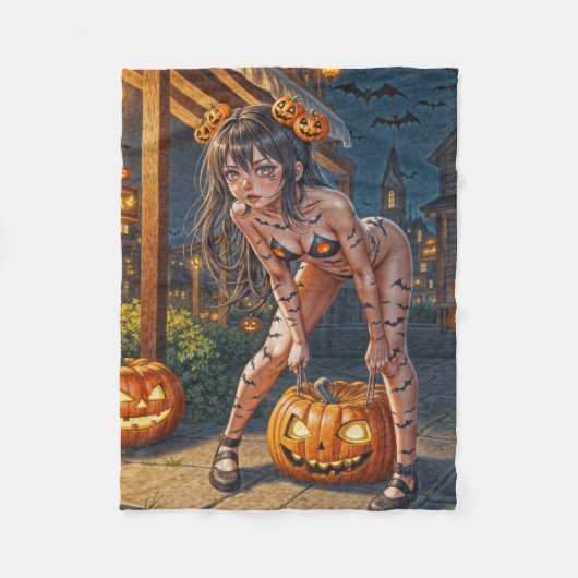 Couverture Polaire Halloween Monster Jack-o-Lantern & Bat Vixen Girl (Devant)