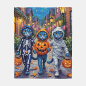 Couverture Polaire Halloween Orientale Bleue Chats Trick-or-Treating (Devant)