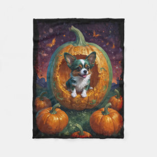 Couverture Polaire Halloween Papillon Chiot Vivre dans un Citrouille
