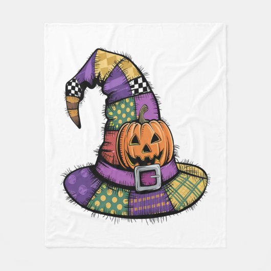 Couverture Polaire Halloween Patchwork Witch Casquette Éffrayant (Devant)