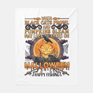 Couverture Polaire Halloween Pêche Heureuse Chats Noirs Citrouilles C