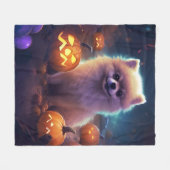 Couverture Polaire Halloween Poméranien Avec La Peur Citrouille (Devant (Horizontal))