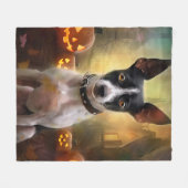 Couverture Polaire Halloween Rat Terrier Avec La Peur Citrouille (Devant (Horizontal))