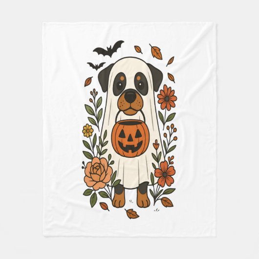 Couverture Polaire Halloween Rottweiler avec Fleurs (Devant)