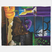 Couverture Polaire Halloween sorcière chat violet magie (Devant (Horizontal))