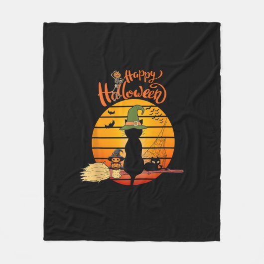 Couverture Polaire Halloween sorcière chatte Citrouille squelette cha (Devant)