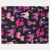 Couverture Polaire Halloween sorcière effrayante chat noir violet déc (Devant (Horizontal))