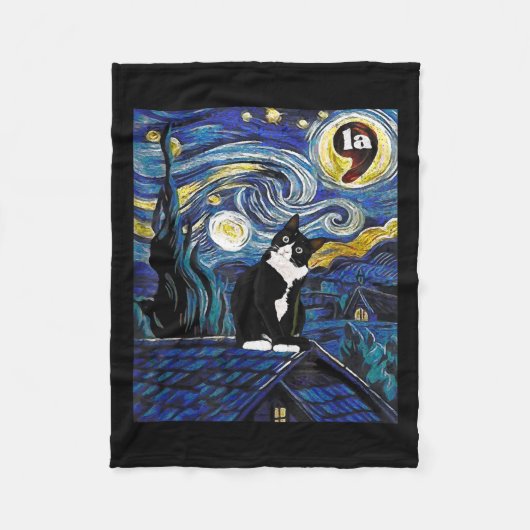 Couverture Polaire Halloween Starry Nuit Tuxedo Cat Comma La Kamala (Devant)