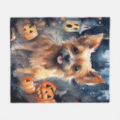 Couverture Polaire Halloween Terrier Australien Avec Peur Citrouille (Devant (Horizontal))