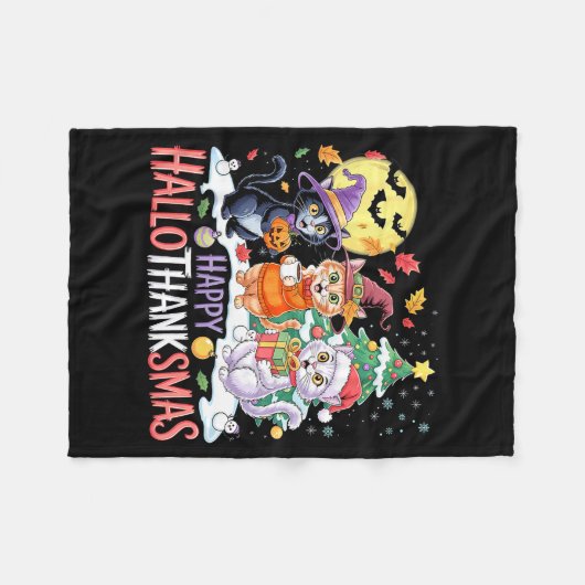 Couverture Polaire Halloween Thanksgiving Christmas Happy Hallothanks (Devant (Horizontal))