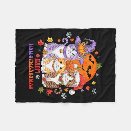Couverture Polaire Halloween Thanksgiving Christmas Happy Hallothanks (Devant (Horizontal))