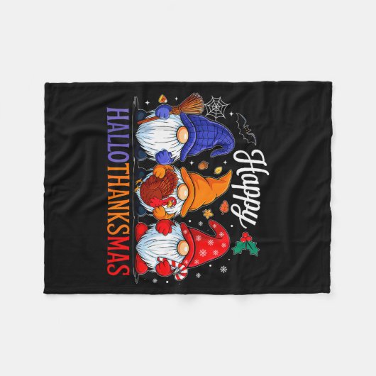 Couverture Polaire Halloween Thanksgiving Christmas Happy Hallothanks (Devant (Horizontal))