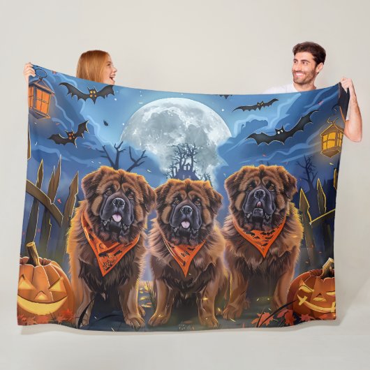 Couverture Polaire Halloween Tibétain Mastiff Éffrayant (En situation)