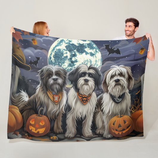 Couverture Polaire Halloween Tibétain Terrier Éffrayant (En situation)