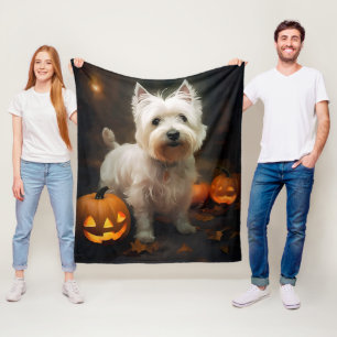 Couverture Polaire Halloween West Highland White Terrier Citrouilles