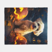 Couverture Polaire Halloween Yorkipoo Avec La Peur Citrouille (Devant (Horizontal))