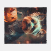 Couverture Polaire Halloween Yorkshire Terrier Avec La Peur Citrouill (Devant (Horizontal))