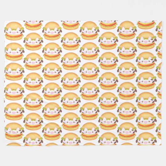 Couverture Polaire Hamburger de vache adorable (Devant (Horizontal))