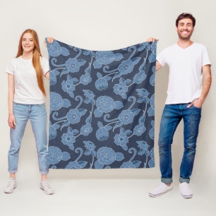 Couverture Polaire Hamptons Bleu Blanc Gras Floral Botanique Imprimer