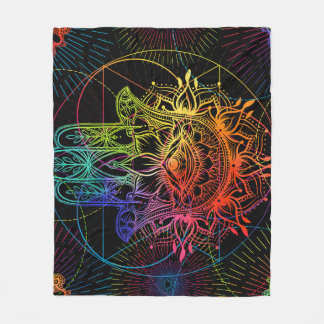 Couverture Polaire Hamsa orné : motif néon dessiné à la main.