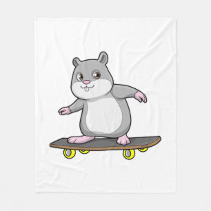 Couverture Polaire Hamster en patinage avec skateboard