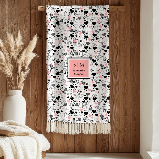 Couverture Polaire Hand Drawn Hearts Romantic Wedding Love Gift Art 